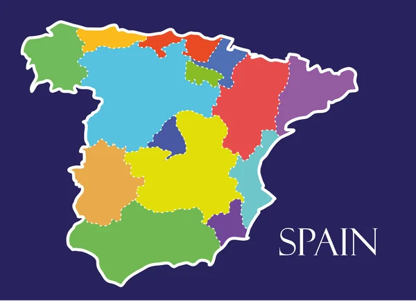 西班牙彩色地图在蓝色背景、 西班牙地图矢量地图矢量 — 图库矢量图片