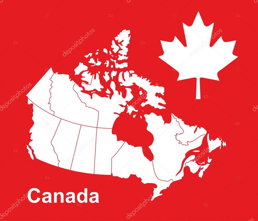 Canada map in red background, canada map vector, map vector, maple leaf
