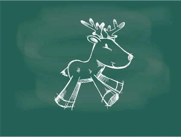 Vector Reindeer drawing on the blackboard chalk — Stock Vector