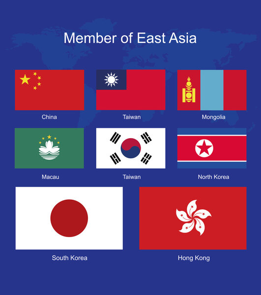 East Asia flags, flags vector, flags icons