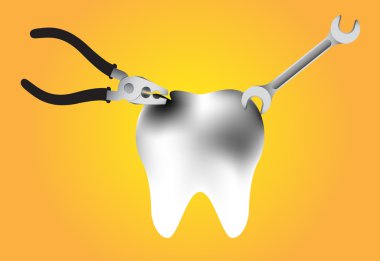 illustration of repair a tooth decay on yellow background