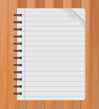 realistic spiral notepad notebook isolated on wood vector, Paper sheet