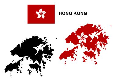 Hong Kong Hong Kong harita vektör, Hong Kong bayrağı vektör, izole