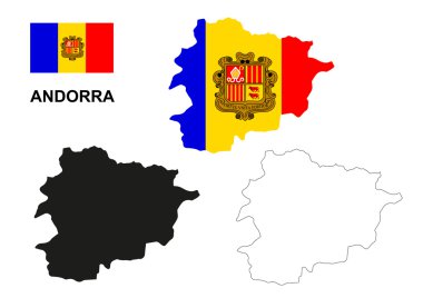 Andorra Andorra Haritası vektör, Andorra bayrağı vektör, izole