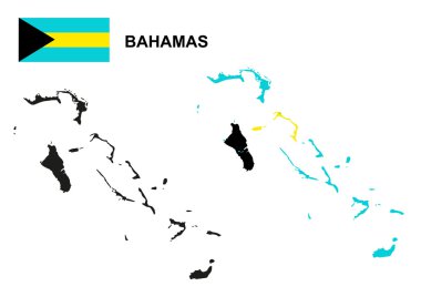 Bahama Adaları harita vektör, Bahamalar bayrağı vektör, izole Bahamalar