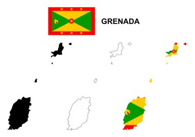 İzole Grenada harita vektör, Grenada bayrağı vektör, Grenada
