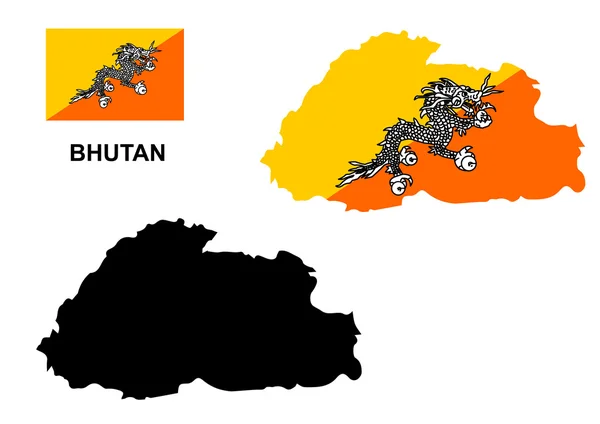 Вектор карты Бутана, вектор флага Бутана, Бутан — стоковый вектор