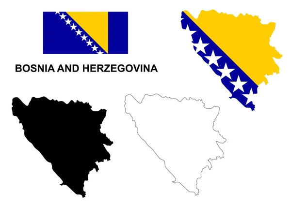 Bósnia e Herzegovina mapa vetor, Bósnia e Herzegovina bandeira vetor, Bósnia e Herzegovina isolado — Vetor de Stock