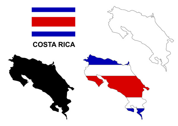 Вектор карты Коста-Рики, вектор флага Коста-Рики, изолированная Коста-Рика
