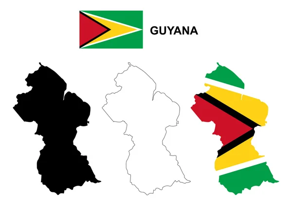 Guayana mapa vektor, vektor vlajky Guyana, izolované Guyana — Stockový vektor