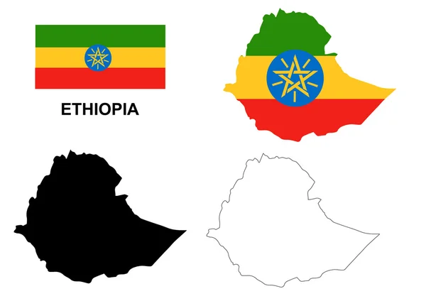 Etiopie mapa vektor, vektor vlajka Etiopie, izolované Etiopie — Stockový vektor