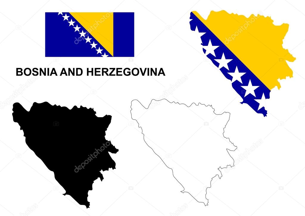 Bosnia and Herzegovina map vector, Bosnia and Herzegovina flag vector, isolated Bosnia and Herzegovina