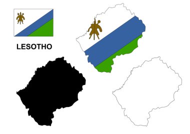 İzole Lesoto Haritası vektör, Lesoto bayrağı vektör, Lesotho
