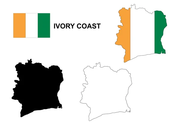 Vecteur de carte de la côte d'ivoire, vecteur de drapeau de la côte d'ivoire, côte d'ivoire isolée — Image vectorielle