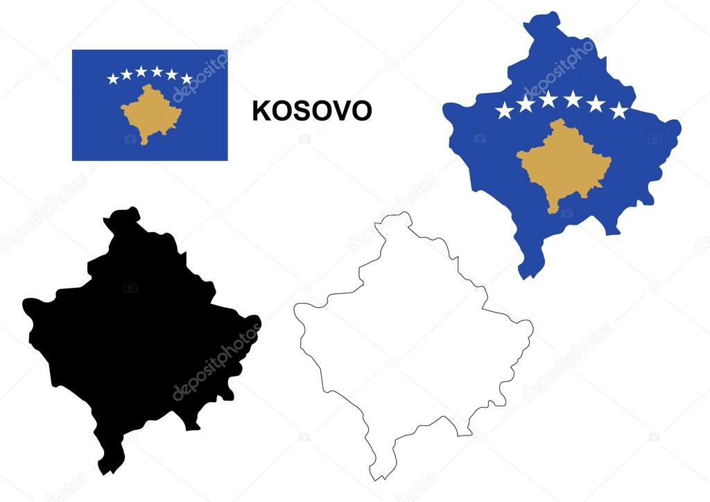 Kosovo map vector, Kosovo flag vector, isolated Kosovo