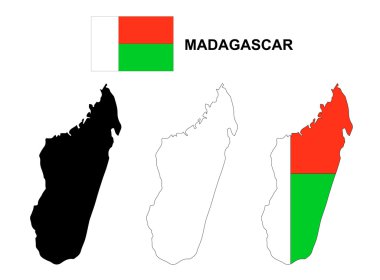 Madagaskar Haritası vektör, Madagaskar bayrağı vektör, Madagaskar izole
