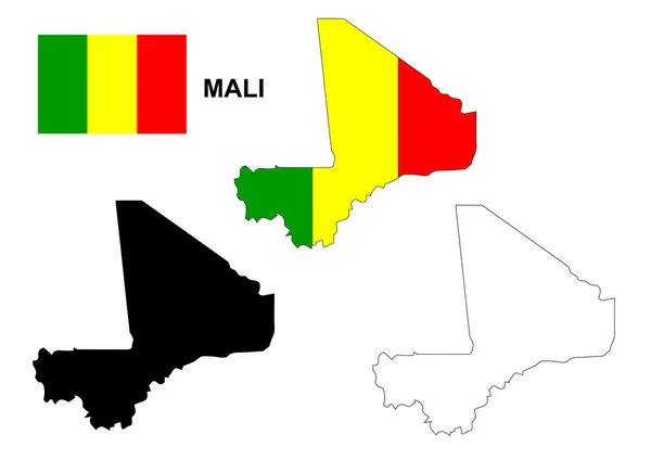 İzole mali harita vektör, Mali bayrağı vektör, Mali — Stok Vektör