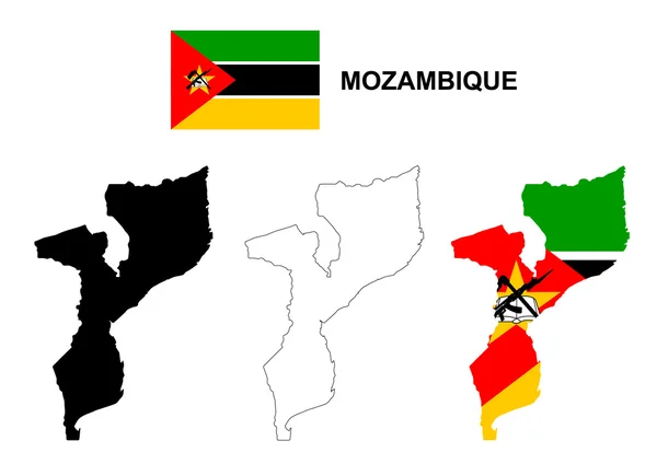 Mozambico mappa vettoriale, vettore bandiera del Mozambico, isolato Mozambico — Vettoriale Stock