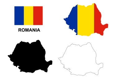 Romanya harita vektör, Romanya bayrağı vektör, Romanya izole