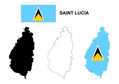 İzole Saint Lucia Haritası vektör, Saint Lucia bayrak vektör, Saint Lucia