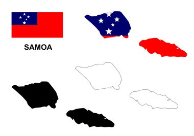İzole Samoa Haritası vektör, Samoa bayrak vektör, Samoa