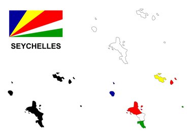 İzole Seyşeller harita vektör, Seyşel Adaları bayrağı vektör, Seyşel Adaları
