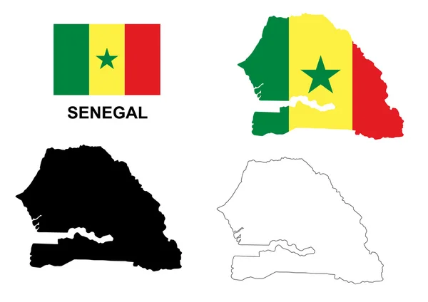 Senegal mapa vektor, vektor vlajky Senegal, izolované Senegal — Stockový vektor