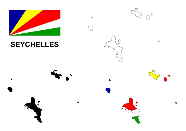 Isolated vector mappa di Seychelles, vettore di bandiera delle Seychelles, Seychelles — Vettoriale Stock