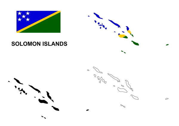 Islas Salomón mapa vector, Islas Salomón bandera vector, Islas Salomón aisladas — Vector de stock