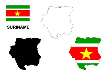 Surinam Haritası vektör, Surinam bayrak vektör, Surinam izole