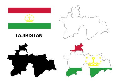 İzole Tacikistan Haritası vektör, Tacikistan bayrağı vektör, Tacikistan