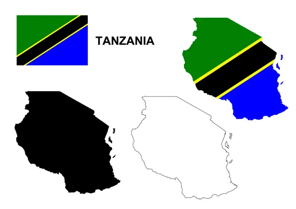 Tanzania map vector, Tanzania flag vector, isolata Tanzania — Vettoriale Stock