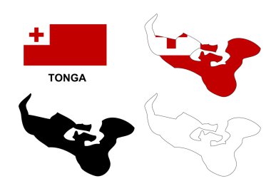 İzole Tonga Haritası vektör, Tonga bayrak vektör, Tonga
