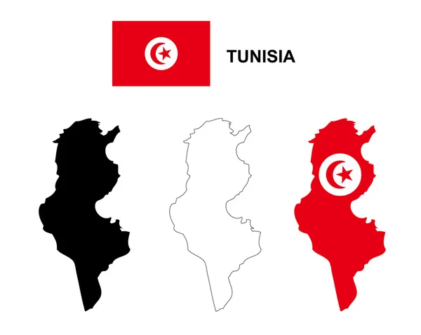 Tunisie vecteur de carte, Tunisie vecteur de drapeau, Tunisie isolée — Image vectorielle