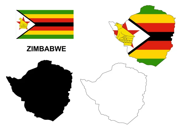 Zimbabwe mappa vettoriale, Zimbabwe bandiera vettoriale, Zimbabwe isolato sfondo bianco — Vettoriale Stock