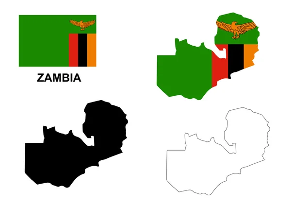 Zambia mappa vettore, Zambia bandiera vettore, Zambia isolato sfondo bianco — Vettoriale Stock