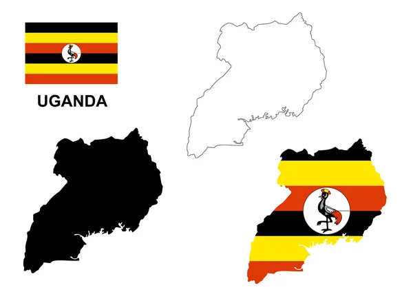 Uganda mapa vektor, vektor vlajka Ugandy, izolované Uganda — Stockový vektor