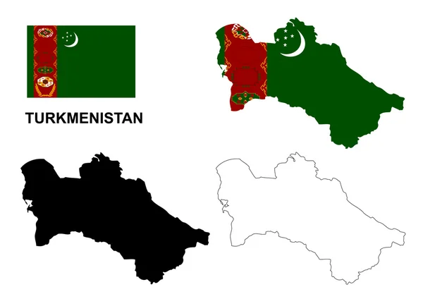İzole Türkmenistan harita vektör, Türkmenistan bayrağı vektör, Türkmenistan — Stok Vektör