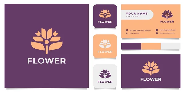 Einfaches Und Minimalistisches Blumen Logo Mit Visitenkarte Symbol Und Farbpalette Stockvektor