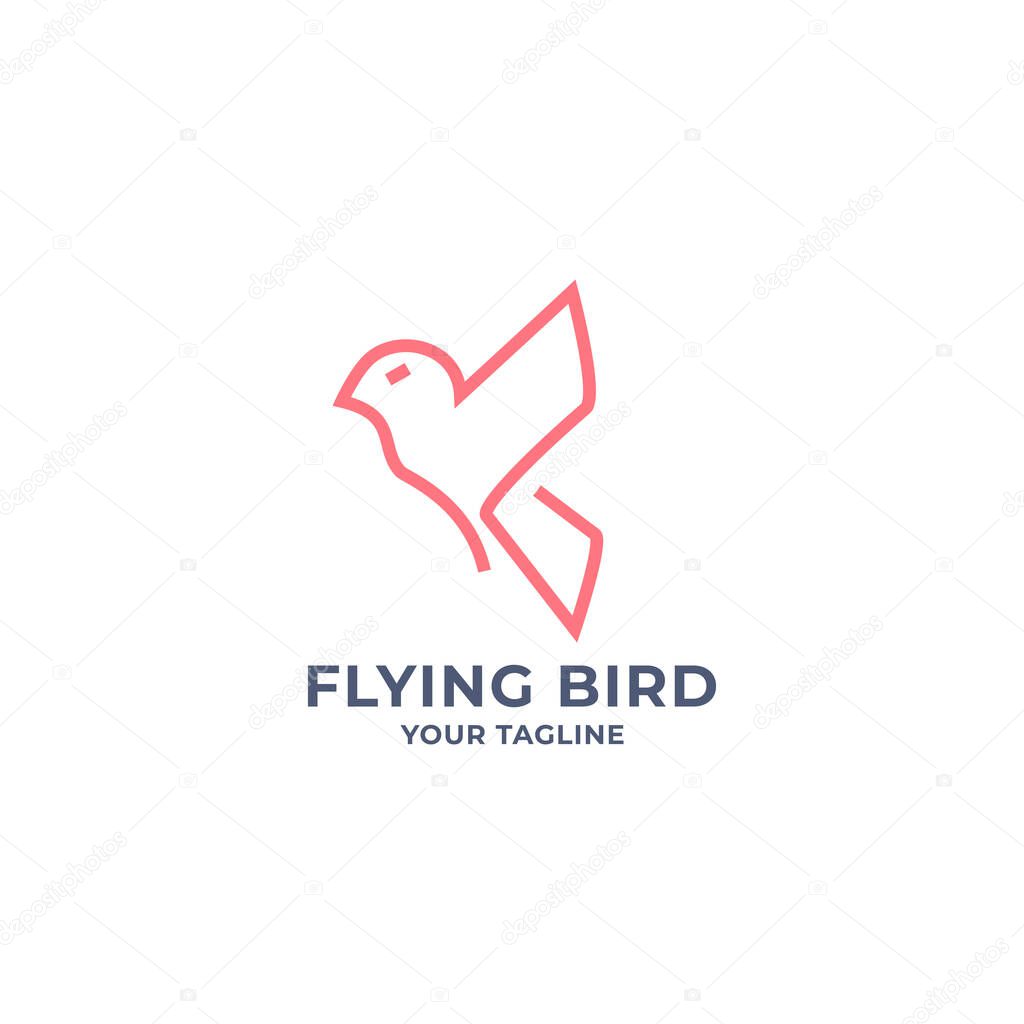 Simple and minimalist line art flying bird logo