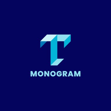 Basit ve minimalist 3d renkli izometrik harf T baş logosu