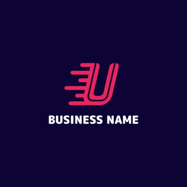 Basit ve minimalist parlak pembe harf U hızlı ilk logo koyu mavi arkaplan