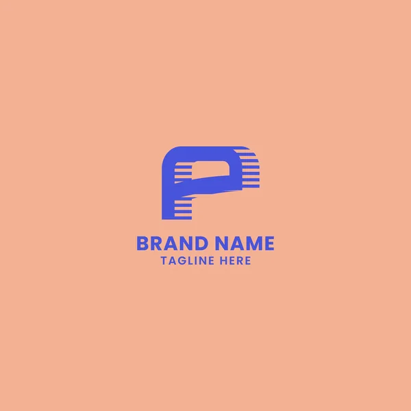 Blue Lines Shadow Letter Logo Orange Background — 스톡 벡터