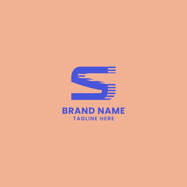 Blue Lines Shadow 3D Letter S Logo in Orange Background
