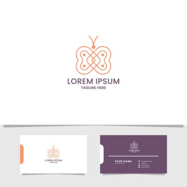 Basit ve minimalist çizgiler. Sanat kanatlı kalp kelebeği logosu. Kartvizit şablonlu.