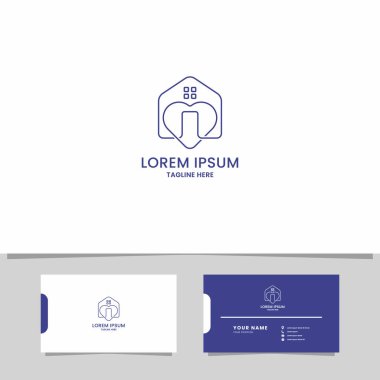 Basit ve minimalist çizgi sanat kalbi ev logosu üzerinde kartvizit şablonu ile