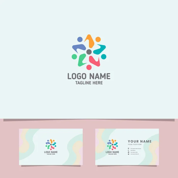 Logotipo Pessoas Coloridas Formar Uma Estrela Com Modelo Cartão Visita —  Vetores de Stock