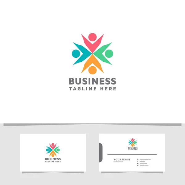 Colorful People Logo Business Card Template — Stock Vector