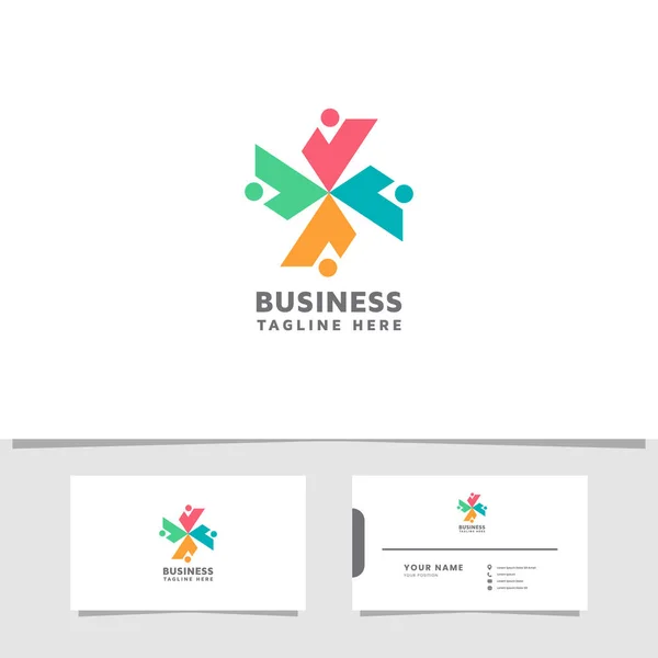 Logo Gente Colorida Simple Minimalista Con Tarjeta Visita — Vector de stock