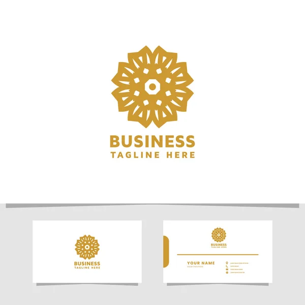 Gold Blumenmuster Logo Mit Visitenkarten Vorlage — Stockvektor